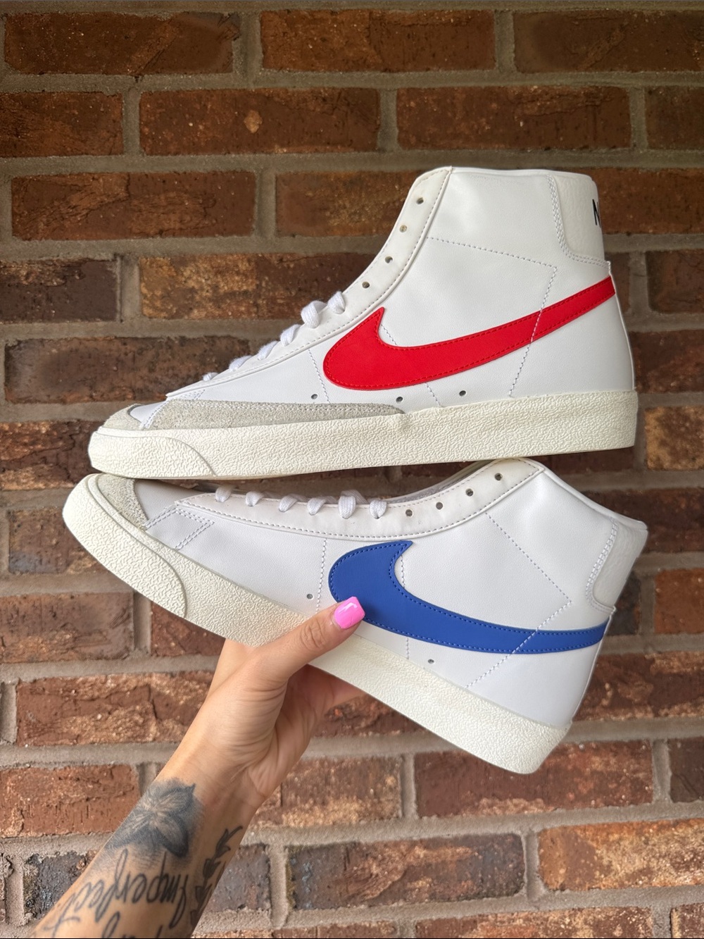 Nike High-Top Sneakers in White with Red & Blue Swooshes. NO BOX - Picture 2 of 5